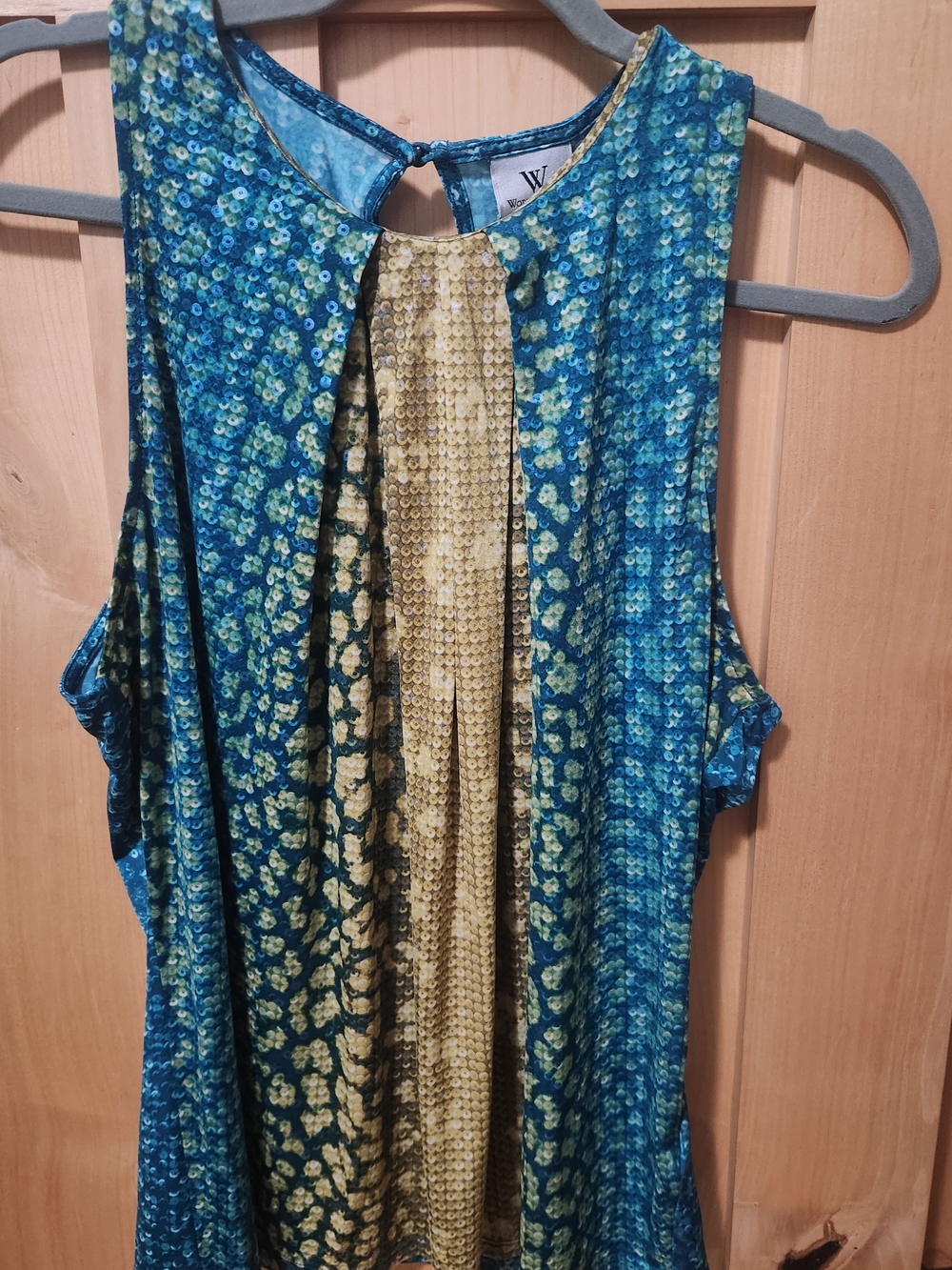 Worthington Blue and Gold Sequin-Print Sleeveless Tank